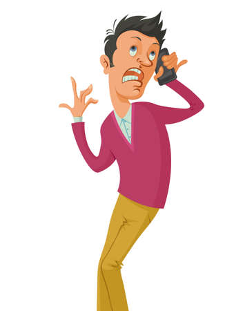 man emotionally speaks by phone, illustrationのイラスト素材