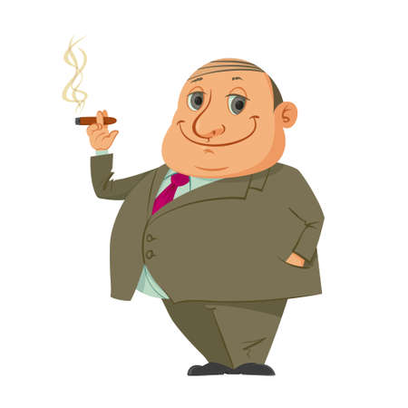 portrait of rich man smoking cigar, cartoonのイラスト素材