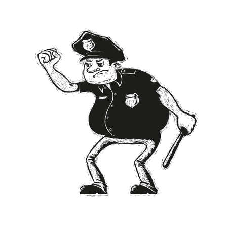 Black and white illustration  of angry police officerのイラスト素材