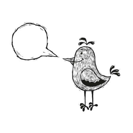 black and white illustration of bird with speech bubbleのイラスト素材