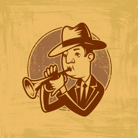 vector emblem with trumpeter in cartoon styleのイラスト素材