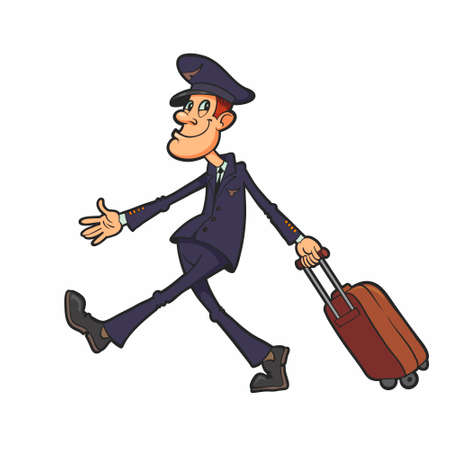 civil airline pilot in uniform walking and carrying suitcaseのイラスト素材