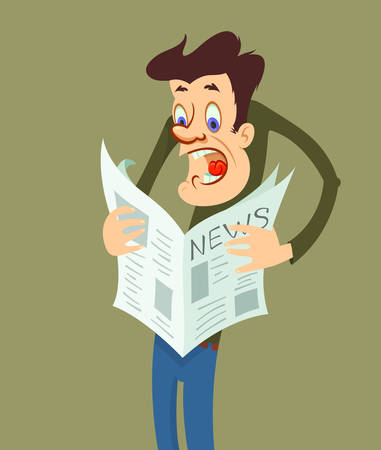 Shocked man reading a newspaper with bad news. Human emotion, facial 
expressionのイラスト素材