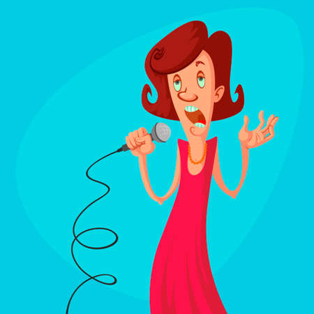 woman vector character singing and holding microphoneのイラスト素材