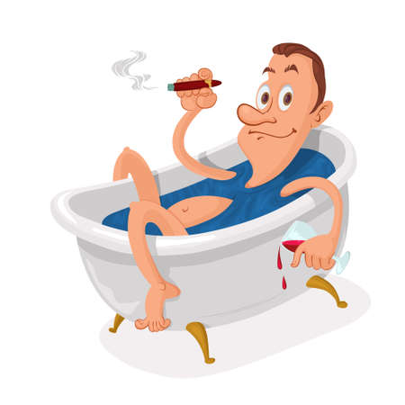 Man with cigar relaxing in a bathtubのイラスト素材