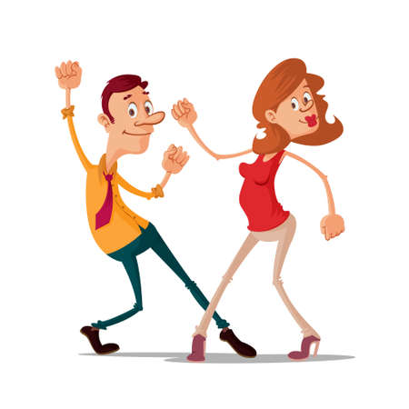 Cheerful couple of young people dancing, vector illustrationのイラスト素材