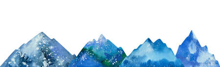 Snow-capped mountains, watercolor illustration  on white backgroundの写真素材