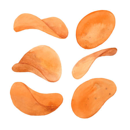 crispy chips, watercolor illustration  on white background
の写真素材