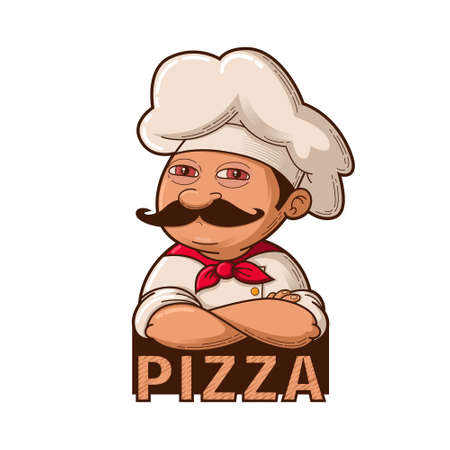 Emblem of funny smiling chef, cartoon illustrationのイラスト素材