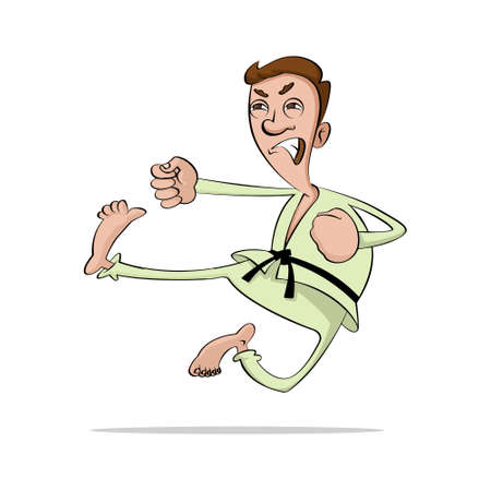 A karate man with black belt vector cartoonのイラスト素材