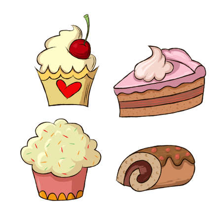desserts, set of sweet cakes, vector illustration
