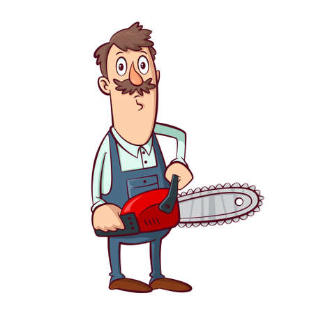 Vector cartoon illustration of man with a chainsawのイラスト素材