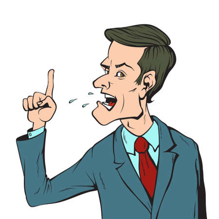 angry man screaming and pointing finger at somethingのイラスト素材
