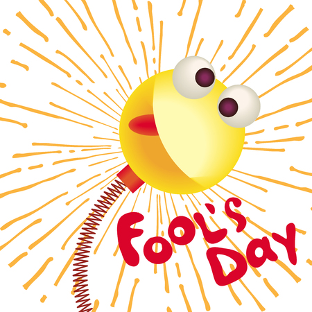April fools day greeting card emoji smiling with hat and confetti.のイラスト素材