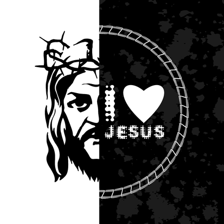 silhouette image of Jesus Christ with the word I love Jesus.のイラスト素材
