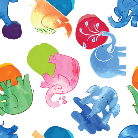 Songkran, Thai New year, water festival background with colorful elephants seamless pattern. Vector illustration.のイラスト素材