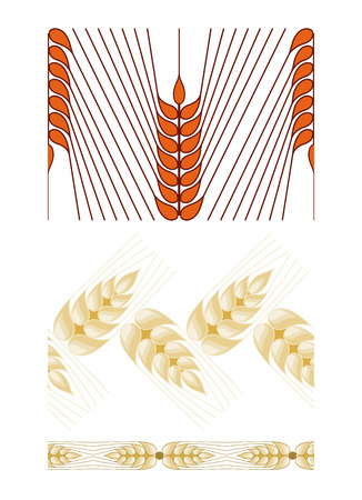 Decorative grain ears to create design compositions. The Jewish holiday of Shavuot. Symbols of the harvest and agriculture. Golden ears of wheat will decorate your product.のイラスト素材