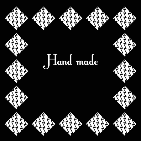 Decorative background in a minimalist style. Modern and original invitation templates, labels for business needlework. Threads, yarn, Doodle on a plain background. Hipster poster of fashionable geometric elements. The inscription is handmade.のイラスト素材