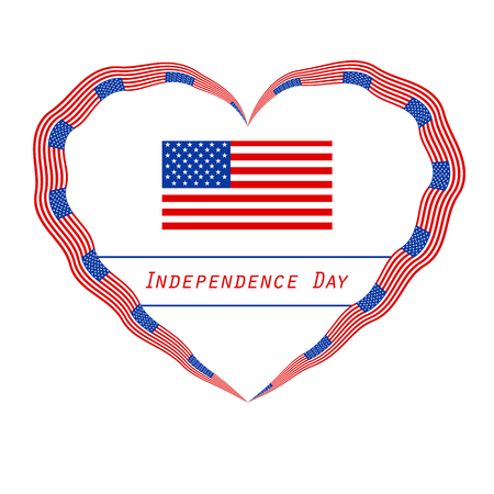 Greeting patriotic card with the flag of America. US Independence Day. Abstract background with special objects. Vector illustration.のイラスト素材