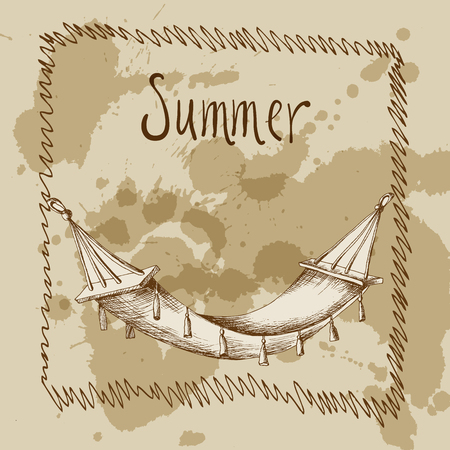 Hand sketch. Element for a Doodle style picnic on an orange background. Suspended hammock.のイラスト素材