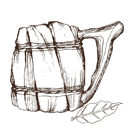 Two washcloths for Russian bath for body hygiene. Set of accessories for bath, sauna. Hand drawing in sketch style. Isolated object on white background.の写真素材