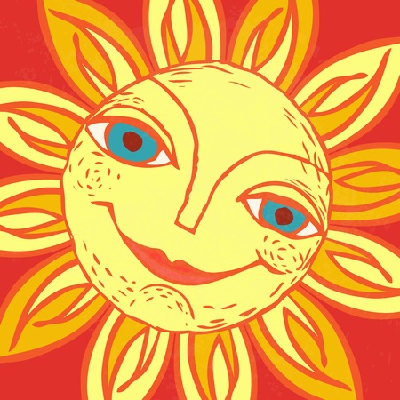 Cheerful sun for the design of summer holidays, picnics, children's parties.のイラスト素材