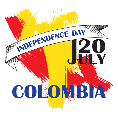 Colombia's independence day. July 20. National Patriotic holiday of liberation in Latin America. Hand drawing hatching. Background with Colombian tricolor. Vector imageのイラスト素材