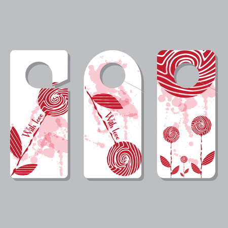 Set doorhangers. Background picture, pattern of doodles. Place for your text. Creative concept by hand maid. Design of events of handmasters, exhibitions, fairsのイラスト素材