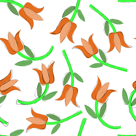 Floral seamless pattern on white background. Hand drawing in sketch style. Vector illustration.のイラスト素材