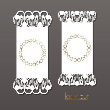 Vintage vector pattern for laser cutting. Luxurious pattern. Card and invitation design. Place for your text. Decoration of gold color, gold-embossed ornamentのイラスト素材