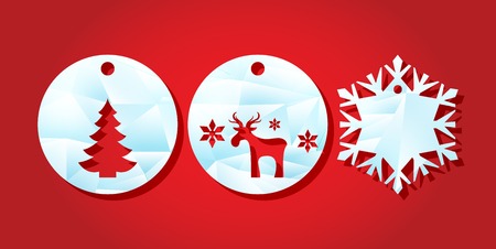 Christmas sale. Template labels for laser cutting. Round tag with a through New Year's pattern. vector illustrationのイラスト素材