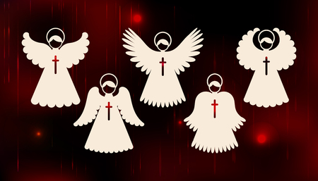 Collection of angels. Laser cut design for Christmas, Valentine's day, wedding. A set of templates silhouette cut elements to create a festive decor. Vector illustrationのイラスト素材