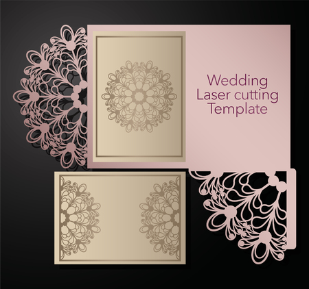 Laser cutting of a wedding envelope, greeting card, invitation. Radial ornament. Vectorのイラスト素材