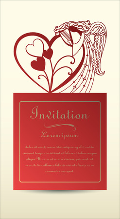 Angel and heart. Laser cut invitation, greeting card made of cardboard and paper. For religious and romantic events. Vector illustrationのイラスト素材