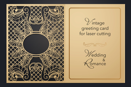 Vintage greeting card for laser cutting. Delicate pattern for wedding, romantic party, blank menu, cover folder for presentationのイラスト素材