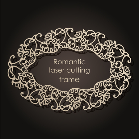 Decorative frame for laser cutting. Elegant element for design in oriental style, place for text. Flower gold edging. Lace illustration for invitations and greeting cards. Vectorのイラスト素材