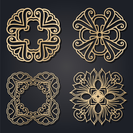 Vintage openwork laser cutting frame for interior design, pages, business cardsのイラスト素材