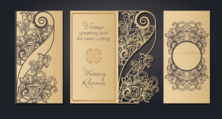 Vintage greeting card for laser cutting. Openwork pattern for a wedding, a romantic party in the Baroque style, Gatsbyのイラスト素材