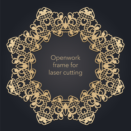 Round openwork frame for laser cutting. Mandala for interior decoration, pages, covers. Decorative ethnic ornament. Vectorのイラスト素材