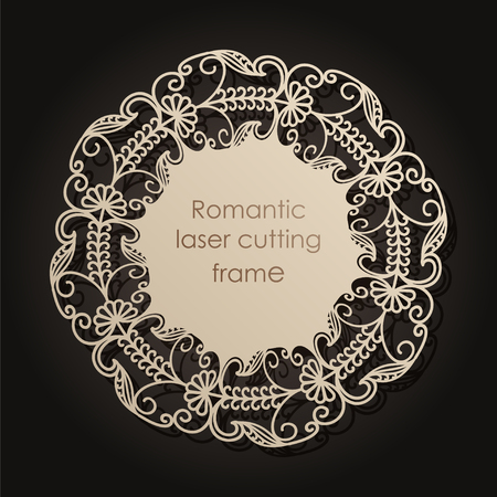 Decorative frame for laser cutting. Elegant element for design in oriental style, place for text. Flower gold edging. Lace illustration for invitations and greeting cards. Vectorのイラスト素材