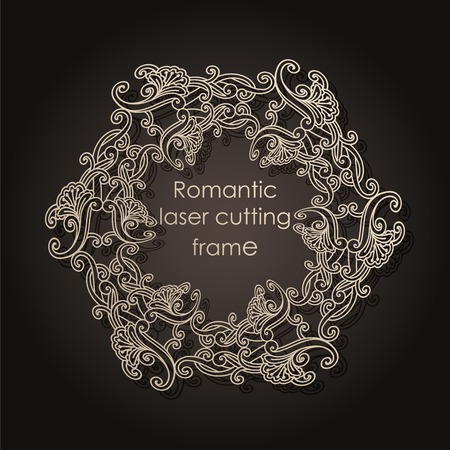Decorative frame for laser cutting. Elegant element for design in oriental style, place for text. Flower gold edging. Lace illustration for invitations and greeting cards. Vectorのイラスト素材