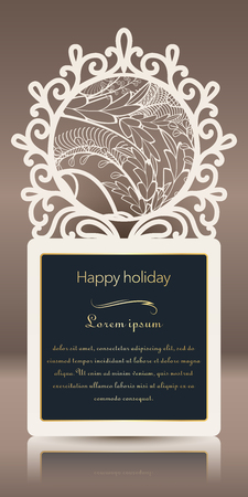 Laser cut for greeting card, invitation, cardboard and paper badge. Card for wedding, romantic party, happy holiday. Vector illustrationのイラスト素材