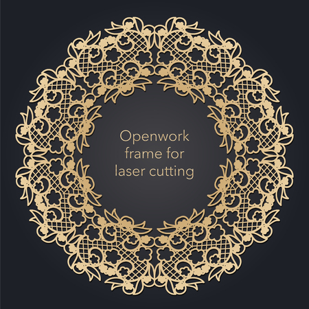 Round openwork frame for laser cutting. Mandala for interior decoration, pages, covers. Decorative ethnic ornament. Vectorのイラスト素材