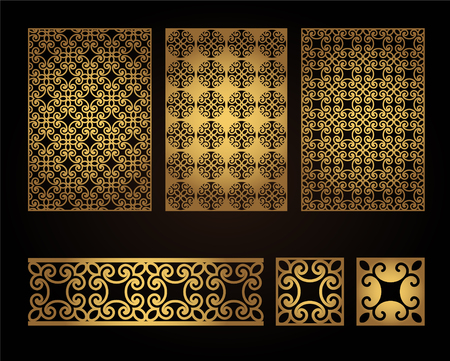 A set of decorative panels for laser cutting of wood. Pattern to create interior decorations, partitions, walls, backgroundsのイラスト素材