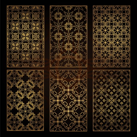 A set of decorative patterns for laser cutting. A through rectangular geometric pattern for metal, wood, paper, engraving, stencil. Vector illustration design.のイラスト素材