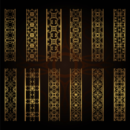 A set of decorative patterns for laser cutting. A through rectangular geometric pattern for metal, wood, paper, engraving, stencil. Vector illustration design.のイラスト素材