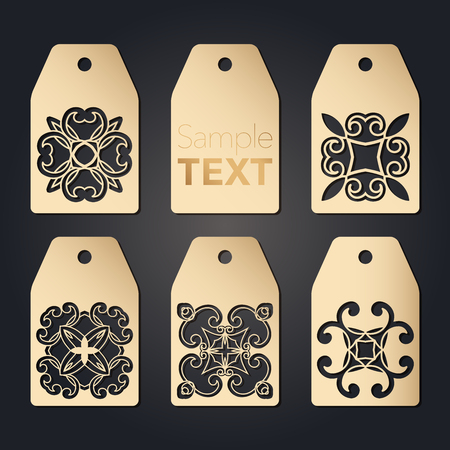 Set of blank paperwork paper tags, labels, stickers for laser cutting. Separate elements of various forms. Flat design. Vector illustrationのイラスト素材