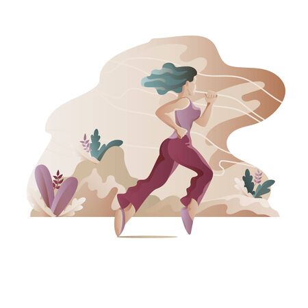 Running woman. Template for the design of banner, poster, web page. Vector clipart.のイラスト素材