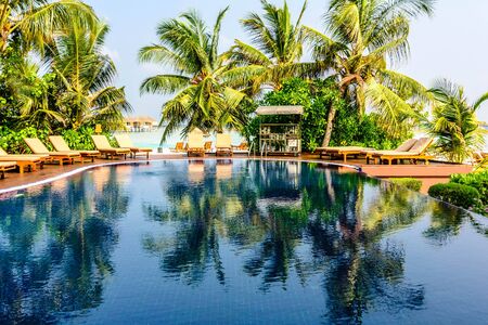 Tropical beach resort swimming pooのeditorial素材