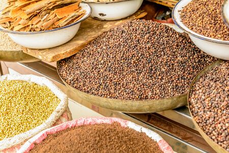 Indian spices in the local market in New Delhiの写真素材